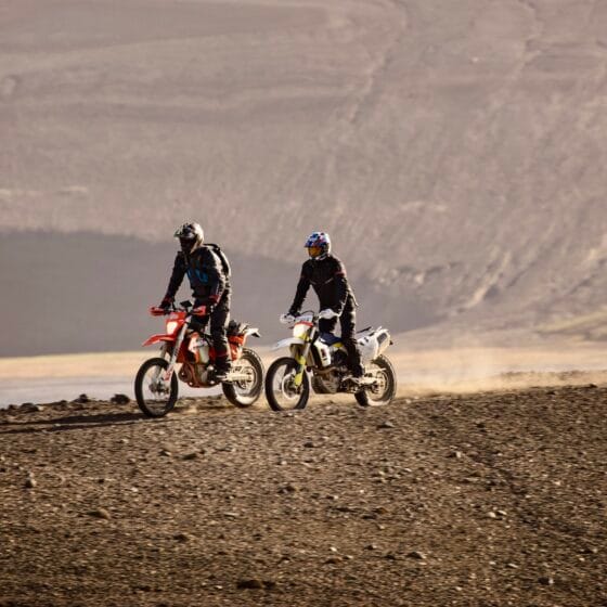 Billy leads a bike adventure across the rugged landscape in Iceland
